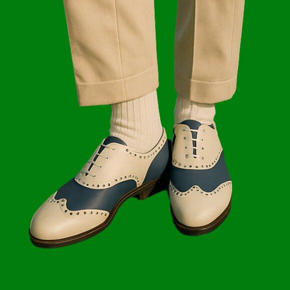 Biion Wingtip Golf Shoes - Blue & White Rubber Brogues (Size 12) - Picture 1 of 7